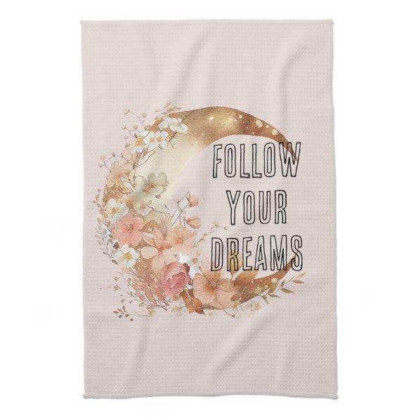 Gold Boho Blush Pink Floral  Kitchen Towel