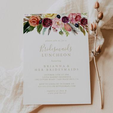 Gold Boho Floral Bridesmaids Luncheon Shower  Invitations