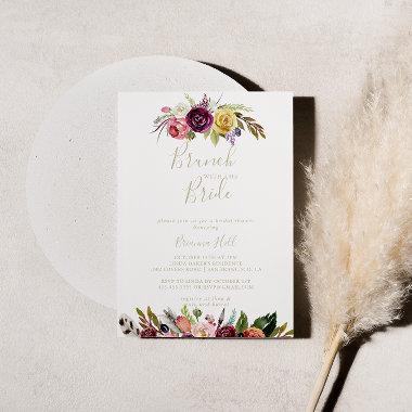 Gold Boho Floral Brunch with the Bride Shower  Invitations