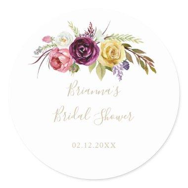 Gold Boho Tropical Floral Bridal Shower Favor  Classic Round Sticker