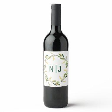 Gold Botanical Green Leaf Wreath Rustic Wine Wine Label