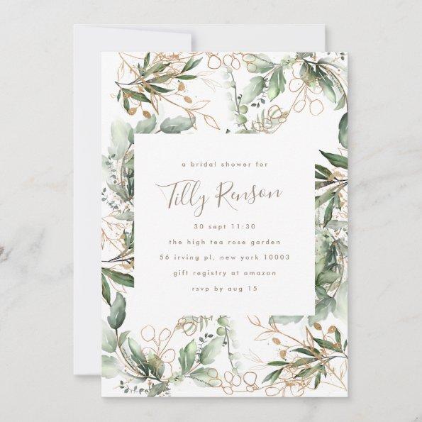 Gold Botanical Succulent Elegant Bridal Shower Invitations
