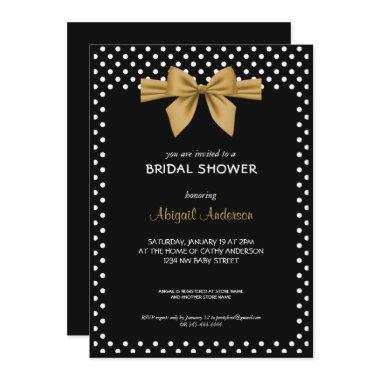 Gold Bow Black and White Polka Dots Bridal Shower Invitations