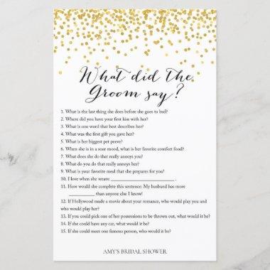 Gold Bridal Shower Game - What did Groom say