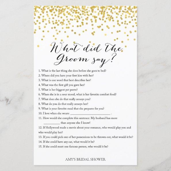 Gold Bridal Shower Game - What did Groom say