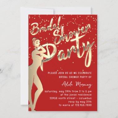 Gold Bridal Shower Red Wine Confetti Invitations