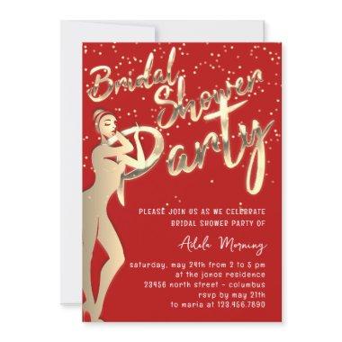 Gold Bridal Shower Red Wine Confetti Invitations