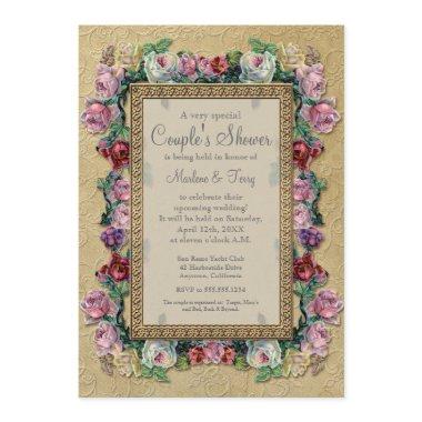 Gold Brocade Floral Formal Elegant Bridal Shower Invitations