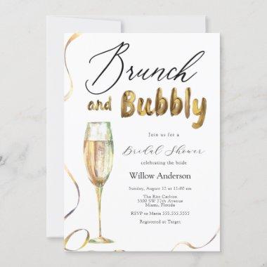 Gold Brunch and Bubbly Champagne Bridal Shower Inv Invitations