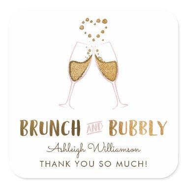 Gold Brunch & Bubbly Bridal Shower | Thank You Square Sticker