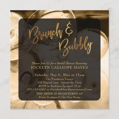 Gold Brunch & Bubbly Champagne Photo Invitations