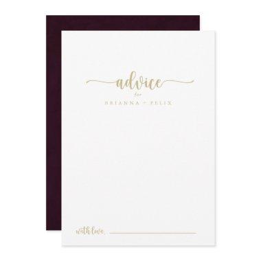 Gold Burgundy Calligraphy Wedding Advice Card