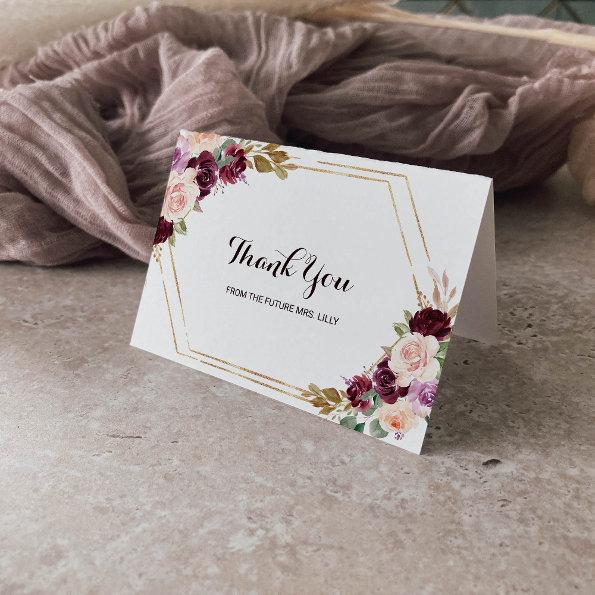 Gold Burgundy Floral  Thank You