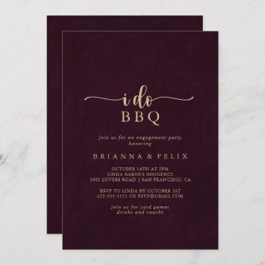 Gold Burgundy I Do BBQ Engagement Party Invitations