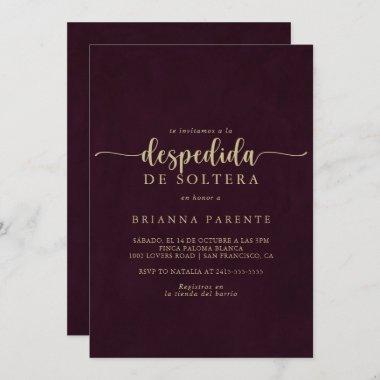 Gold Burgundy Spanish Bridal Shower  Invitations