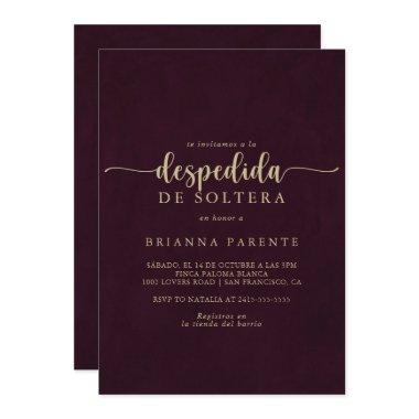 Gold Burgundy Spanish Bridal Shower  Invitations