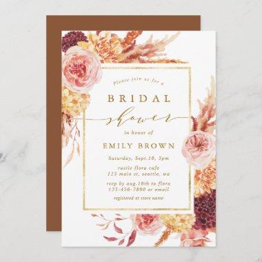 Gold Burgundy Terracotta Floral Bridal Shower Invitations