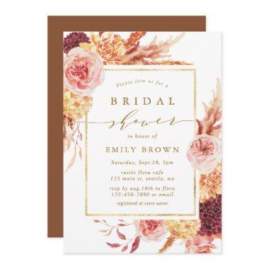 Gold Burgundy Terracotta Floral Bridal Shower Invitations