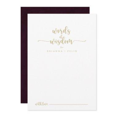 Gold Burgundy Wedding Words of Wisdom  Advice Card