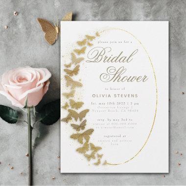 Gold Butterflies Boho Frame Elegant Bridal Shower Invitations
