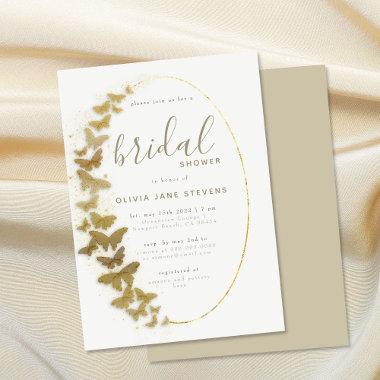 Gold Butterflies Elegant Boho Frame Bridal Shower Invitations