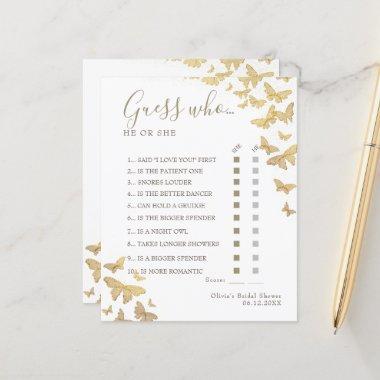 Gold Butterfly Boho Bridal Shower Guess Who Game