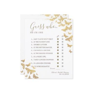 Gold Butterfly Boho Bridal Shower Guess Who Game