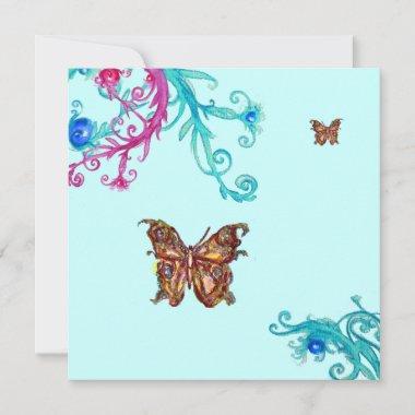 GOLD BUTTERFLY , bright pink blue Invitations