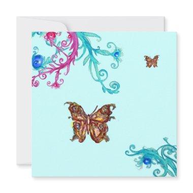 GOLD BUTTERFLY , bright pink blue Invitations