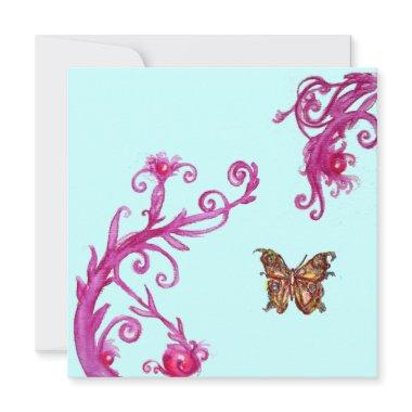 GOLD BUTTERFLY , bright pink blue Invitations