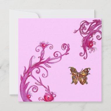 GOLD BUTTERFLY , bright pink Invitations