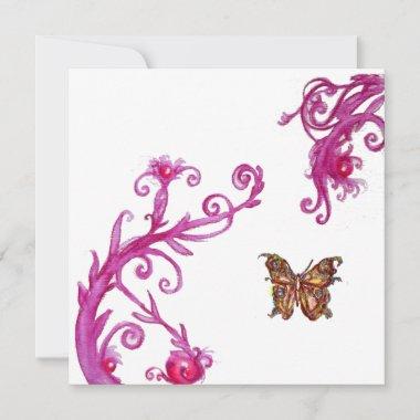 GOLD BUTTERFLY , bright pink white Invitations