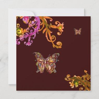 GOLD BUTTERFLY , bright pink yellow brown Invitations