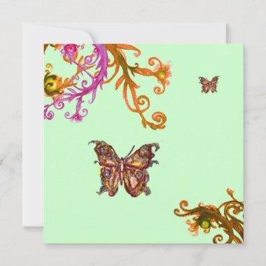 GOLD BUTTERFLY , bright pink yellow green Invitations