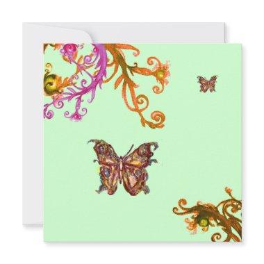 GOLD BUTTERFLY , bright pink yellow green Invitations