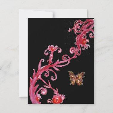 GOLD BUTTERFLY , bright red black Invitations