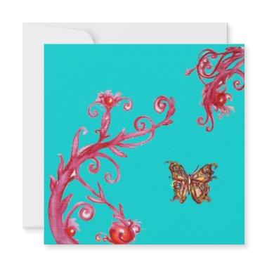 GOLD BUTTERFLY , bright red blue Invitations