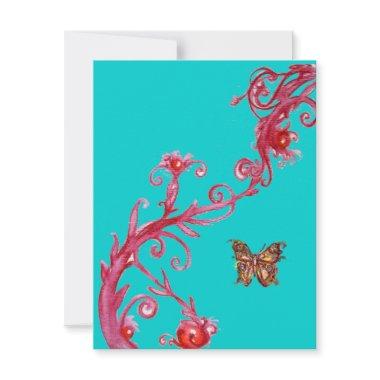 GOLD BUTTERFLY , bright red blue Invitations