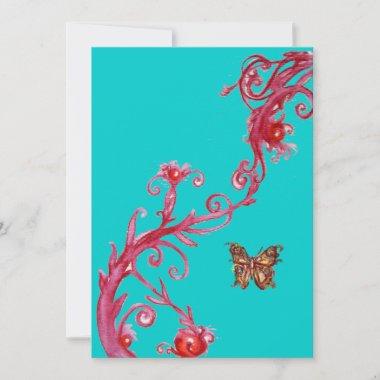 GOLD BUTTERFLY , bright red blue Invitations