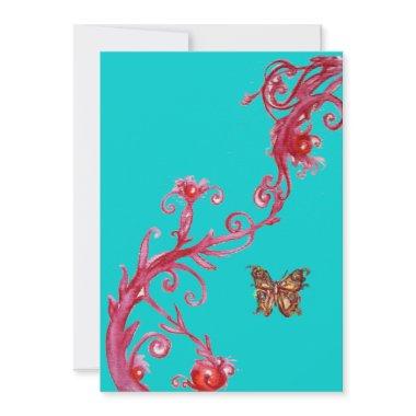 GOLD BUTTERFLY , bright red blue Invitations