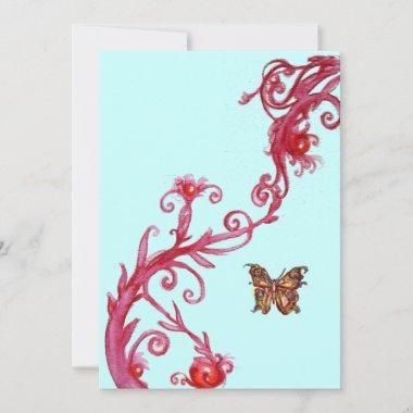 GOLD BUTTERFLY , bright red blue Invitations