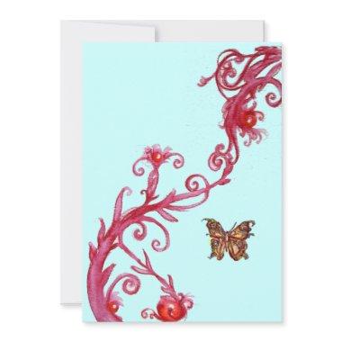 GOLD BUTTERFLY , bright red blue Invitations