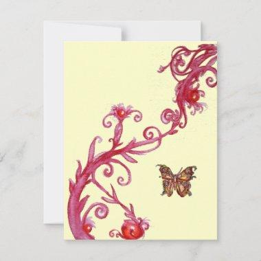 GOLD BUTTERFLY , bright red cream Invitations