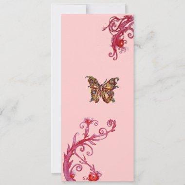 GOLD BUTTERFLY , bright red pink flourishes Invitations