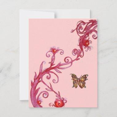 GOLD BUTTERFLY , bright red pink Invitations