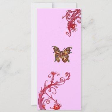 GOLD BUTTERFLY , bright red pink violet flourishes Invitations