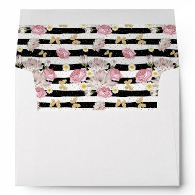 Gold Butterfly Floral Print Custom Return Address Envelope