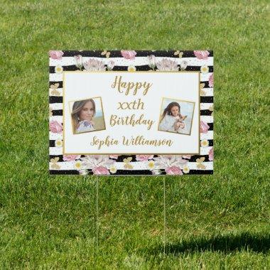 Gold Butterfly Floral Theme Birthday Photo Yard Sign