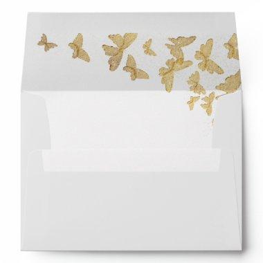 Gold Butterfly Glitter Boho Chic Elegant Wedding Envelope
