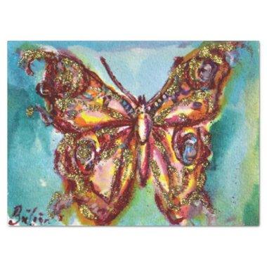 GOLD BUTTERFLY IN BLUE Watercolor Tissue Paper